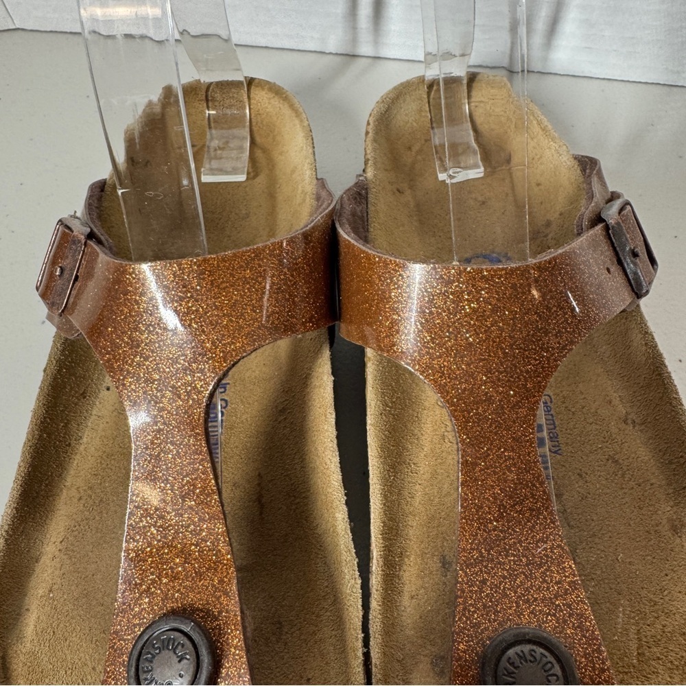 Birkenstock Gizeh Brown Comfort Summer Glitter Leather Sandals  Size 40 - Picture 7 of 15
